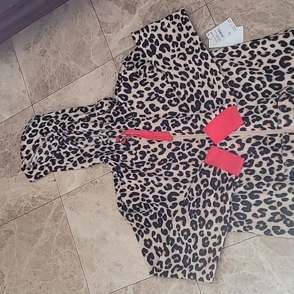 NWT Nordstrom pj pajama onesie zip up leopard animal print red womens large - Picture 3 of 7